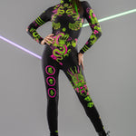 Chinese Dragons UV Reactive Catsuit in daylight – see the detailed dragons print and bold design without the UV glow.