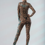 Full back view of LEOPARD SPOTS Tattoo Catsuit for Women – highlighting detailed leopard-print tattoo effect.
