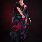Woman wearing the Oriental Blossom costume, a full-body suit with floral accents and traditional-inspired style, perfect for Halloween parties or festivals.