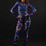 Snakes & Shades costume for women, featuring a bold snake print design with vibrant colors, perfect for Halloween, festivals, or themed parties.
