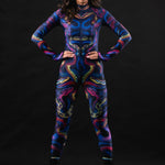 Snakes & Shades costume for women, featuring a bold snake print design with vibrant colors, perfect for Halloween, festivals, or themed parties.