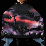 Castle Bats Halloween scarf featuring a dark castle and bat print, perfect as a Halloween shawl or vampire-inspired accessory.
