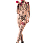Romantic front view of LADY DEATH Tattoo Skeleton Catsuit for Women – highlighting the delicate rose motif on the chest.