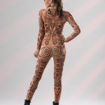 Full back view of SCARLET INK Tattoo Catsuit – powerful design and flattering fit.