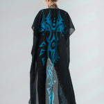 Back view of LEOPARD SPOTS Tattoo Catsuit for Women with sleeveless kimono – elegant and detailed styling from the back.
