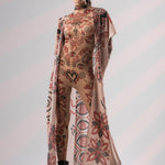 SCARLET INK Tattoo Catsuit for Women – front view showcasing tattoo design with flowing, sleeveless kimono addition.
