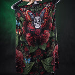 Roses and Butterflies Kimono Halloween cape, featuring intricate rose and butterfly designs, perfect for Day of the Dead or Halloween celebrations.