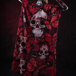 Red Monarchy Butterflies Halloween kimono cape, featuring vibrant red butterfly designs, perfect for Halloween or Day of the Dead celebrations.