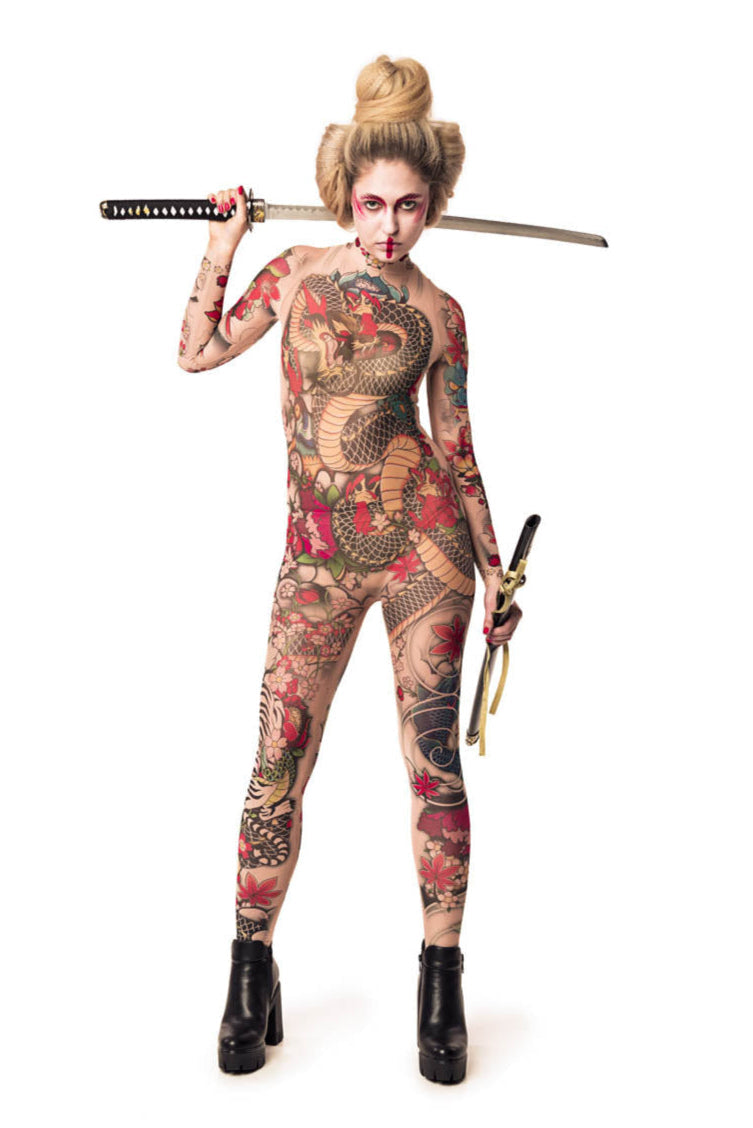 YAKUZA STYLE tattoo catsuit for women – bold tattoo-effect costume