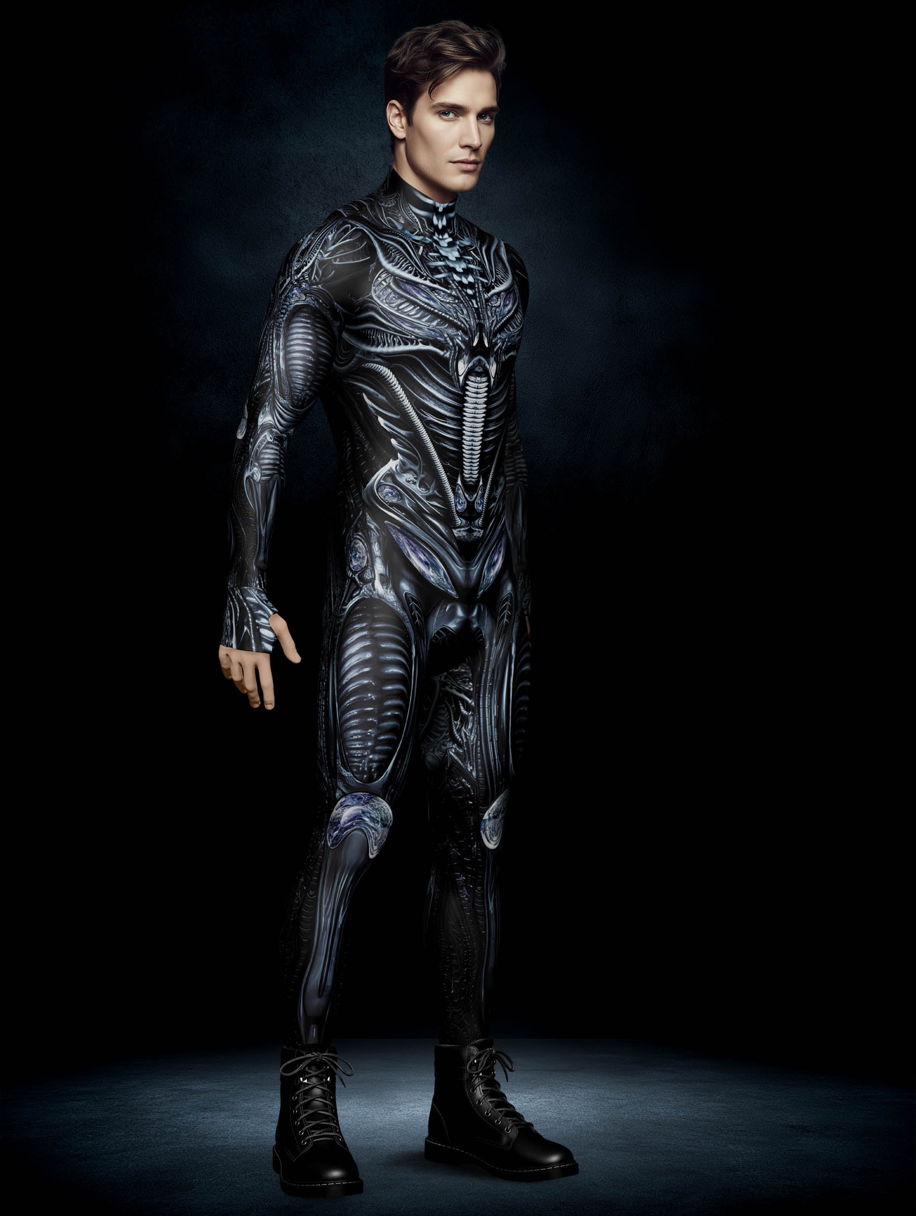 Black & silver alien armor costume  - f view side