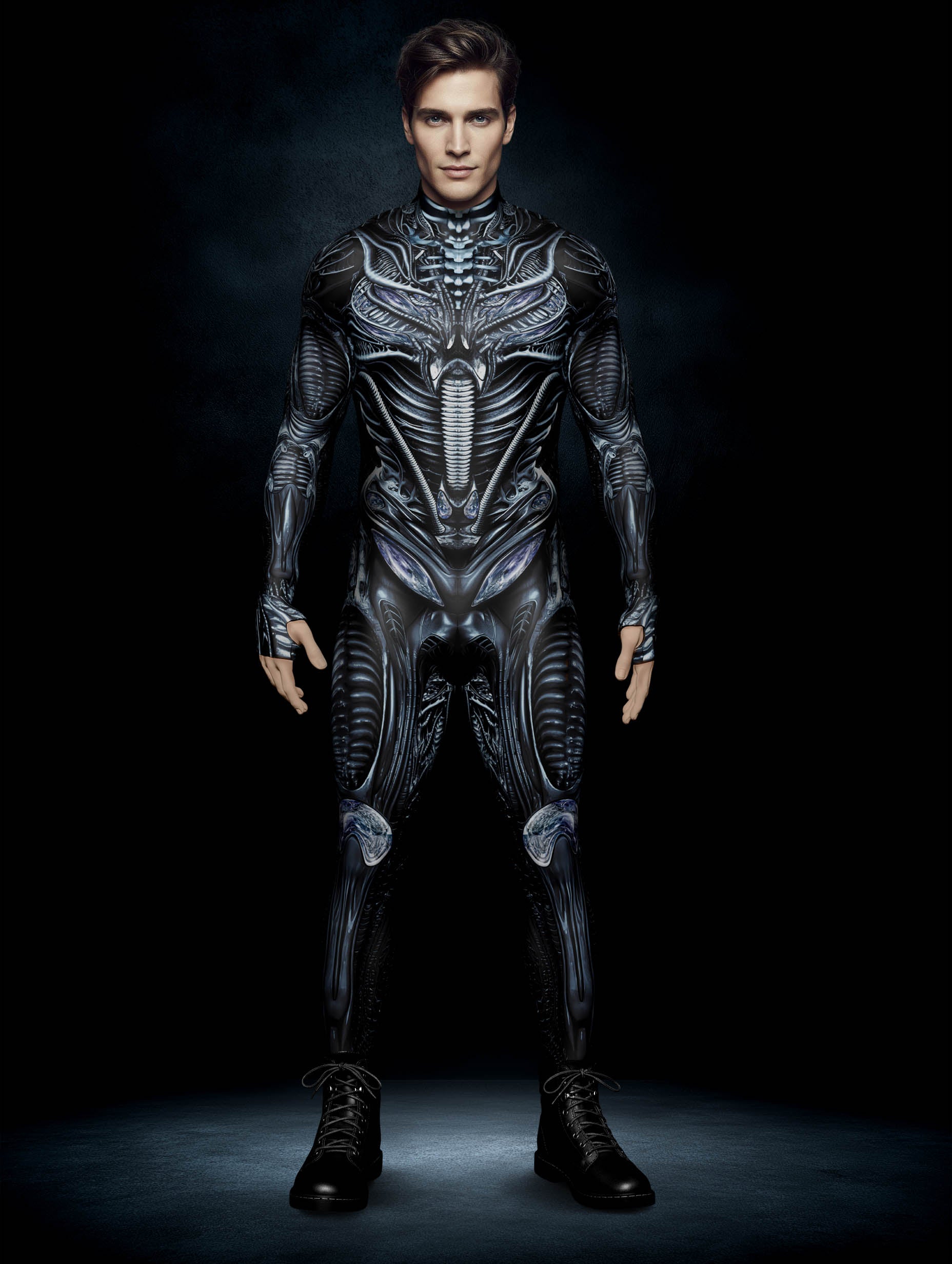 Black & silver alien armor costume  - front view