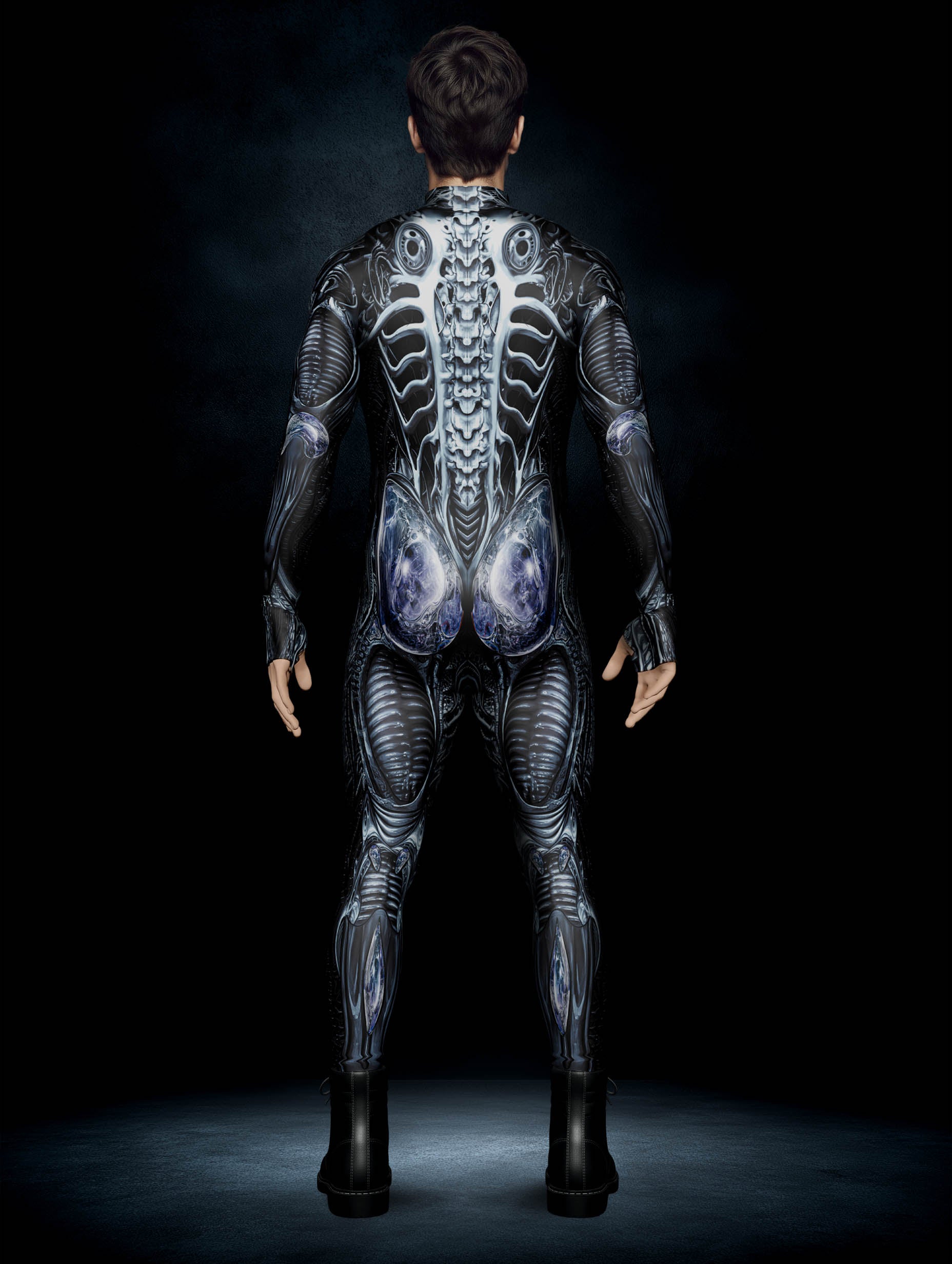 Black & silver alien armor costume  - back view