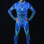 Neon Cosmic Outline UV Reactive costume for men, featuring a futuristic cosmic design with neon outlines that glow under UV light, perfect for festivals, raves, or Halloween.