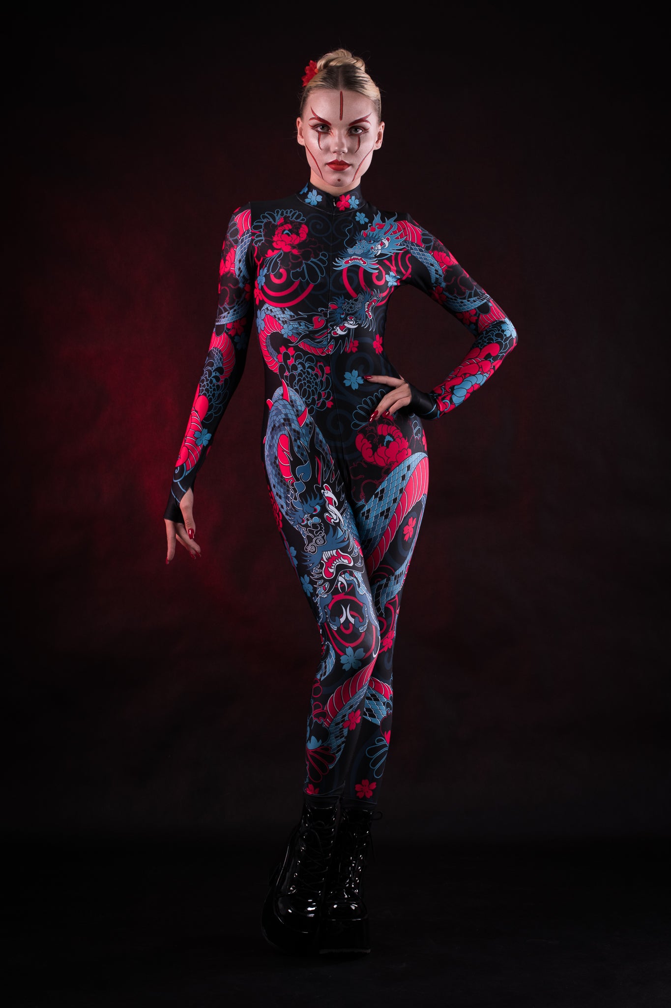 Oriental Blossom costume for women, featuring an elegant floral design with traditional-inspired elements, perfect for Halloween, cosplay, or themed events.