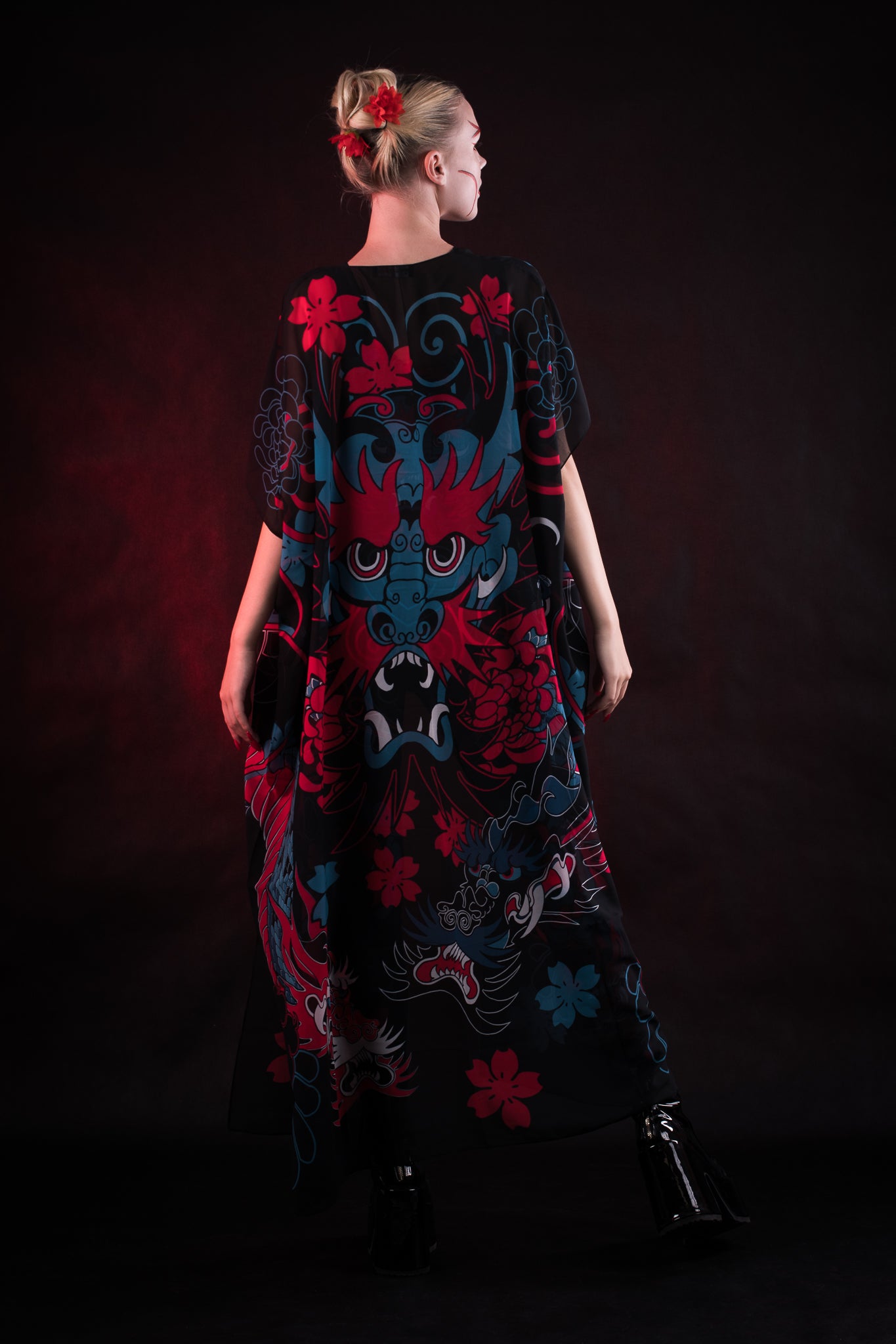 Oriental Blossom Kimono for women, featuring an elegant floral design, perfect for Halloween, festivals, or as a statement fashion piece.