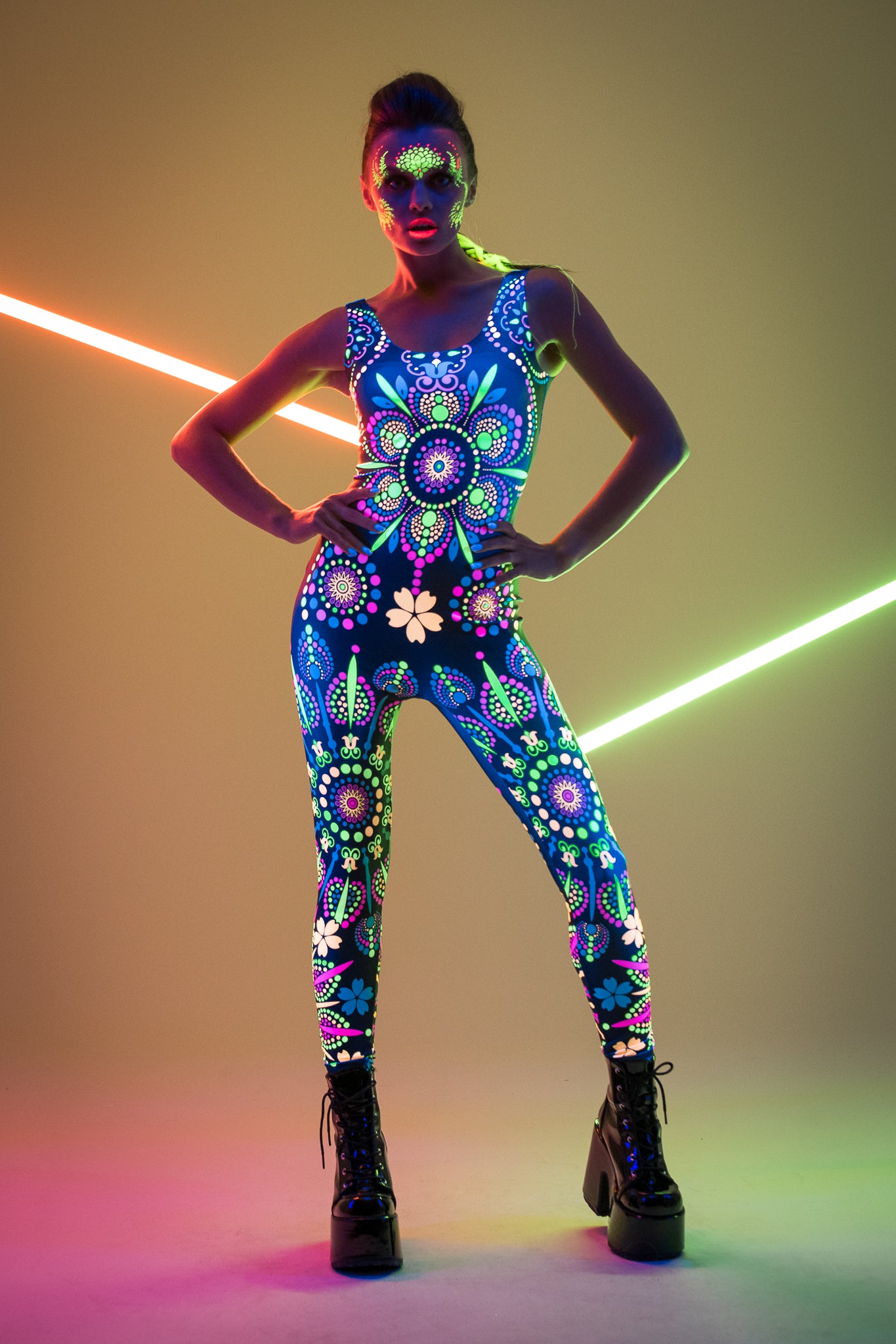 NEON MANDALA Scoop Neck Jumpsuit UV Reactive Style Solo or Set