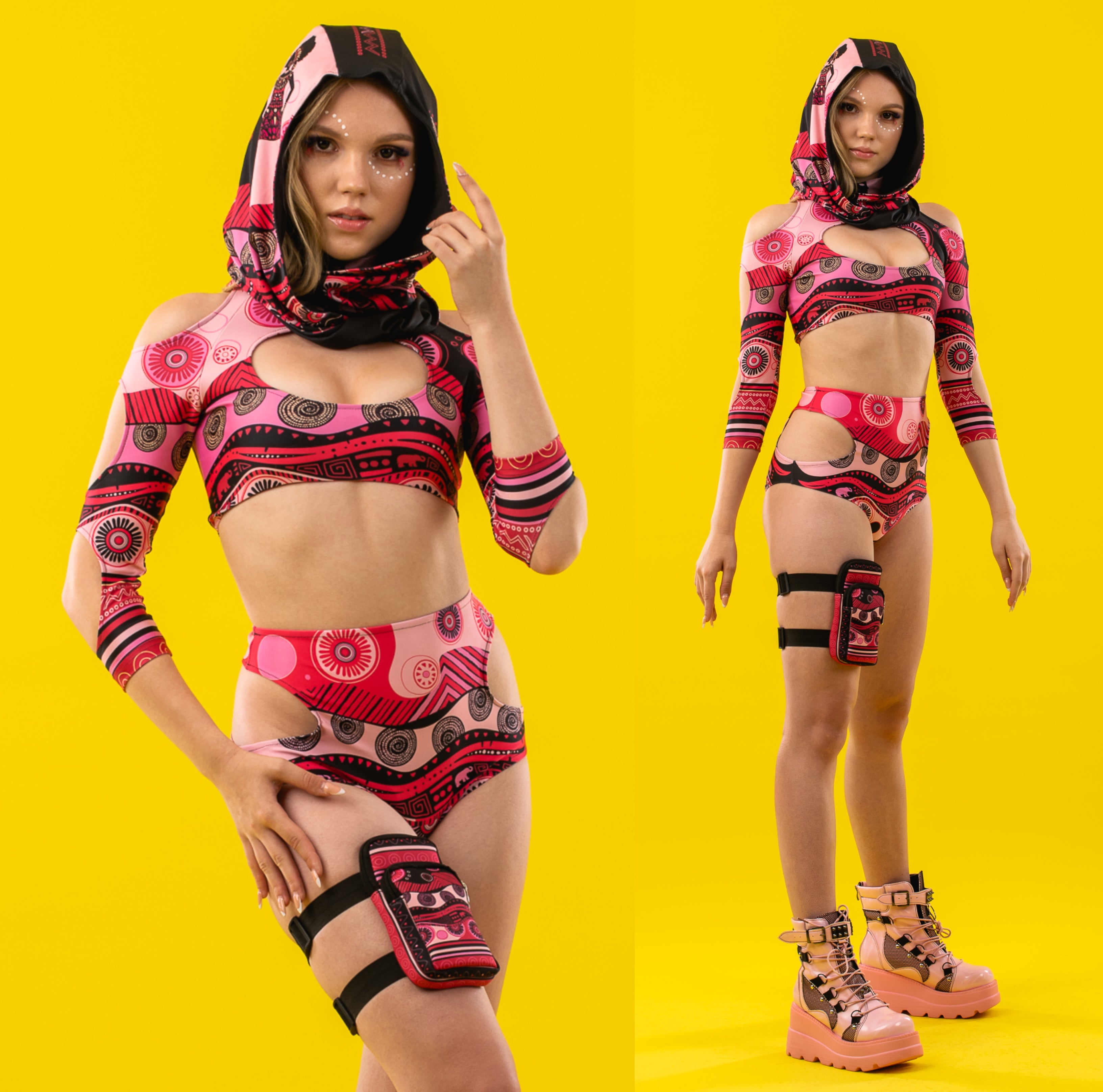 Red AFRICAN VIBES Cut-Out Crop Set