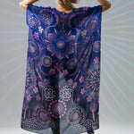 Blue Mandala Bliss boho kimono with ornamental mandala print, full back view