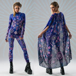 Blue Mandala Bliss catsuit and matching boho kimono set with ornamental mandala print
