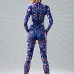 Blue Mandala Bliss fullbody catsuit with boho ornamental print, back view