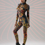 Gold Mandala Bliss catsuit, side view with ornamental mandala print