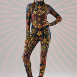 Gold Mandala Bliss fullbody catsuit styled for a festival look.
