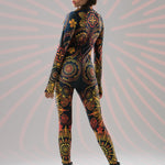 Gold Mandala Bliss fullbody catsuit with boho ornamental print, half back view