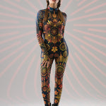 Gold Mandala Bliss fullbody catsuit with boho ornamental print, strong front position