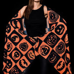 Halloween Pumpkins printed scarf, a versatile wrap with pumpkin and bat motifs, ideal for Halloween events or adding a festive look to fall outfits.