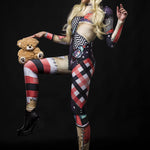 Halloween Rag Doll costume for women, full-body catsuit featuring a voodoo doll-inspired design, perfect for Halloween parties or cosplay events.