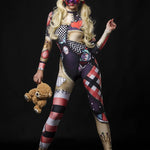 Halloween Rag Doll costume for women, full-body catsuit featuring a voodoo doll-inspired design, perfect for Halloween parties or cosplay events.