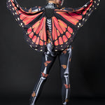 Close-up of the butterfly wings and skeleton design on the Lady Butterfly costume, featuring intricate details, ideal for Halloween or festival fashion.