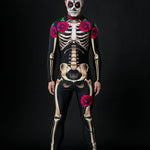 Mr. Death Halloween costume for men, full-body skeleton suit, perfect for Day of the Dead or Halloween celebrations.