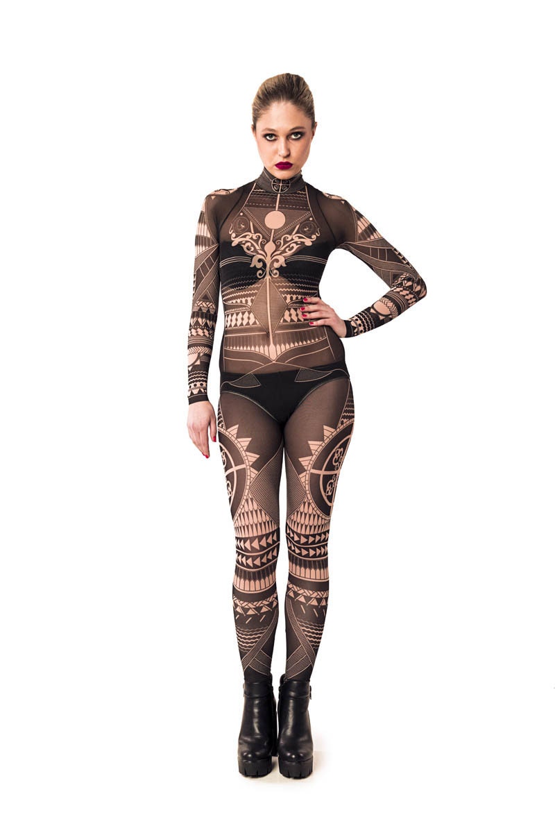 BLACK TRIBAL Tattoo Bodysuit