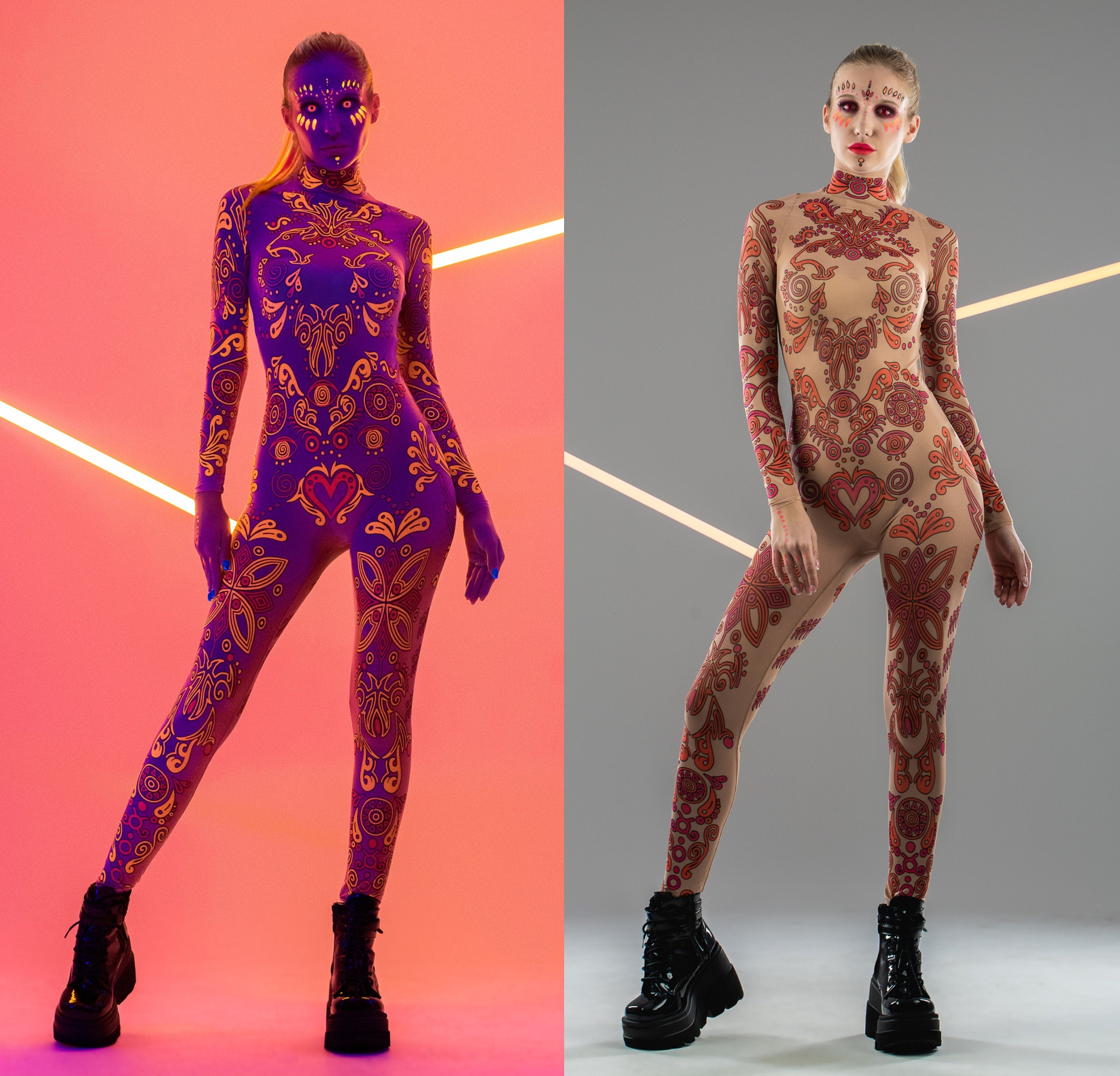 2 COLOR FLUORESCENT Catsuit & Kimono Set