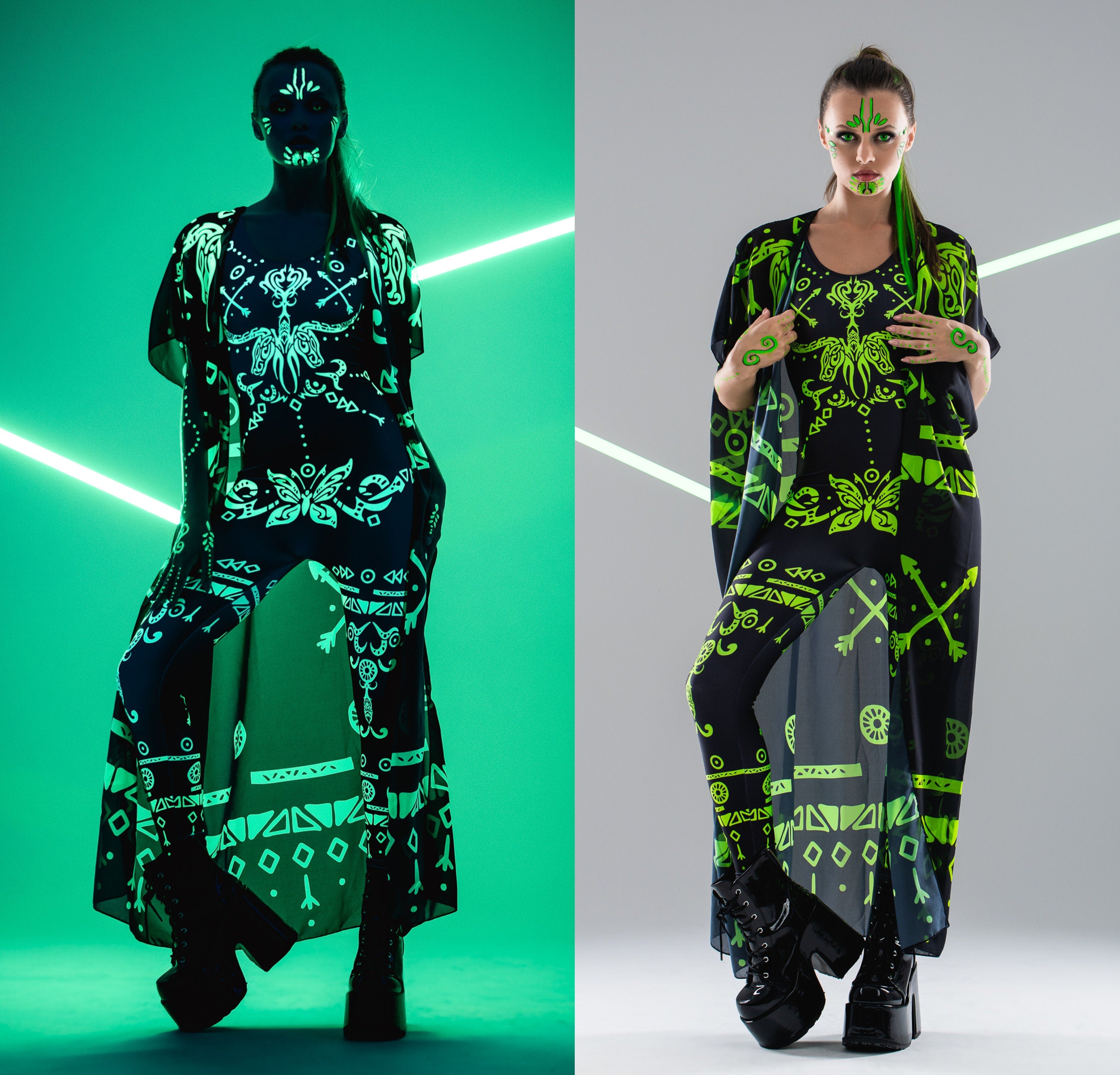 GREEN TRIBAL FLUORESCENT Catsuit