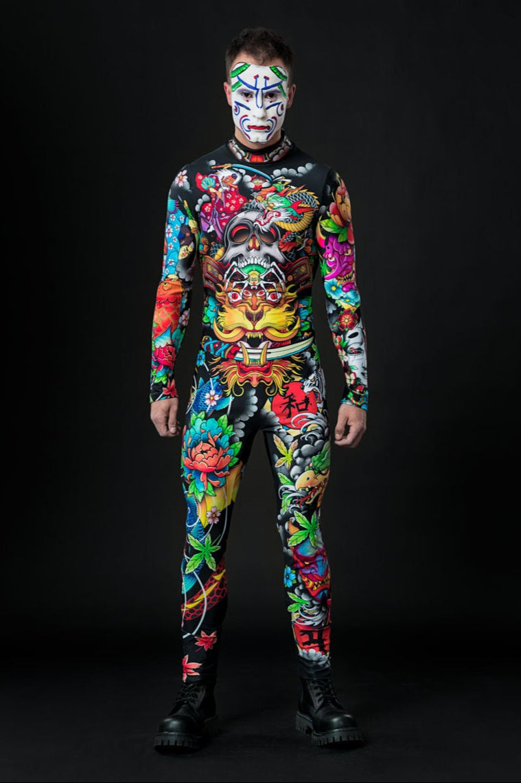 Yakuza Halloween costume for men, featuring a Japanese-inspired full-body design, perfect for Halloween parties or cosplay events.