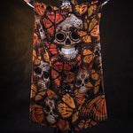 Orange Monarchy Butterflies Halloween kimono cape, featuring vibrant orange butterfly designs, perfect for Halloween or Day of the Dead celebrations.