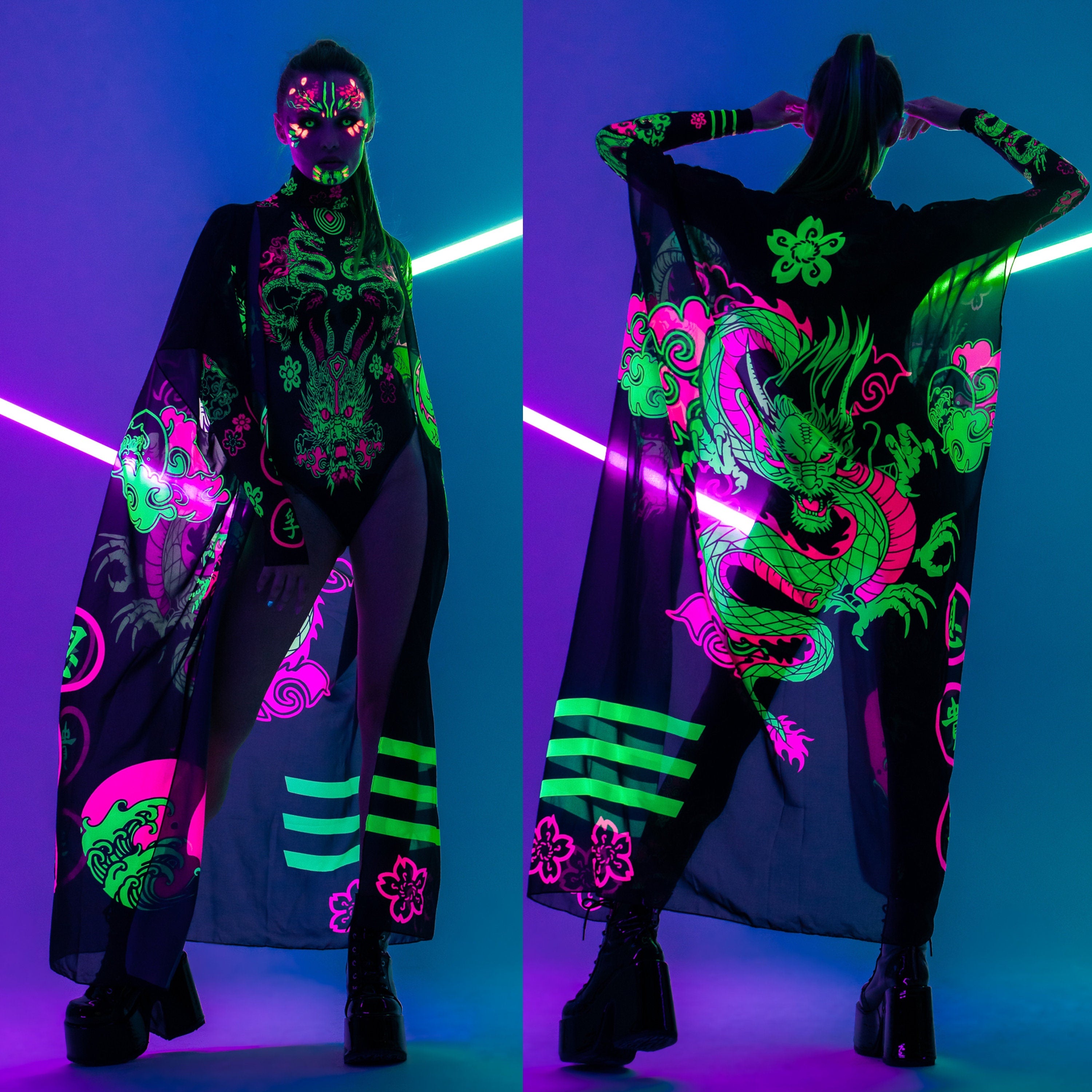 CHINESE DRAGONS UV Reactive Mesh Bodysuit