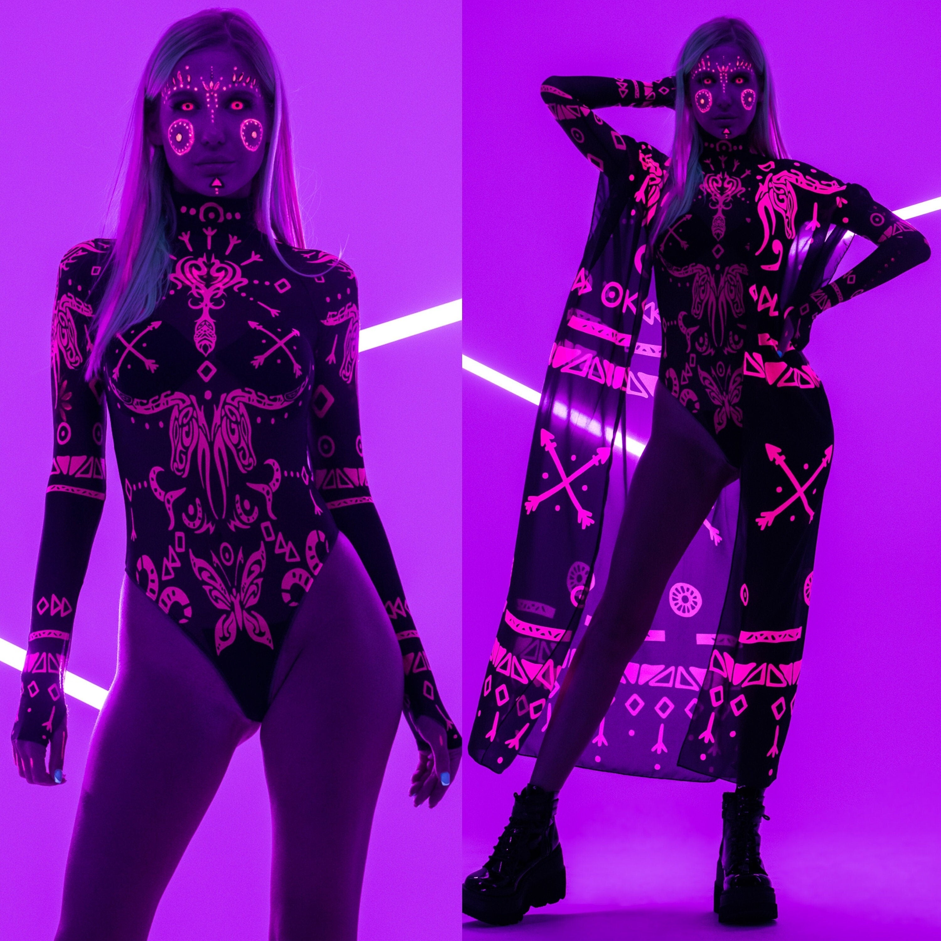 PINK TRIBAL UV Reactive Mesh Bodysuit